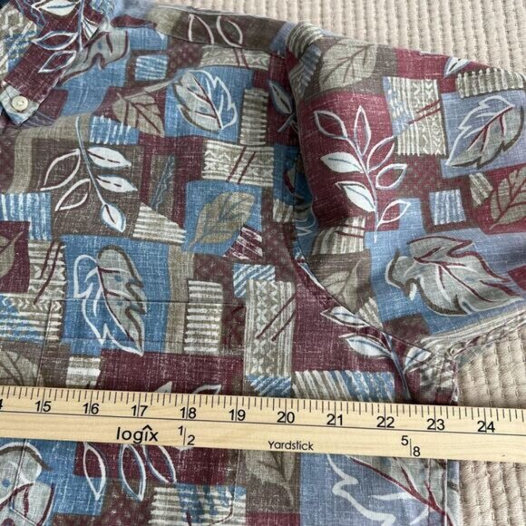 Vintage Reyn Spooner Shirt Mens Medium Hawaiian Leaf Print Aloha 90s Geometric - Picture 8 of 11